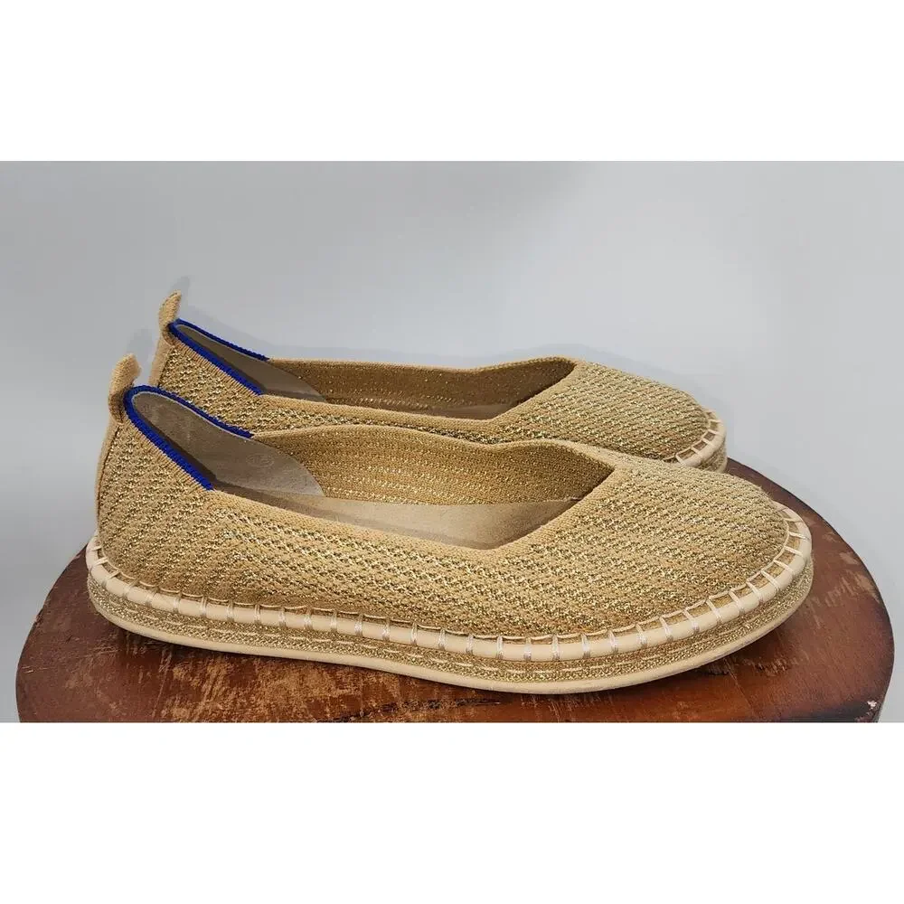 Rothy's The Espadrille Flats In Gold Metallic Stripes Size W 7.5